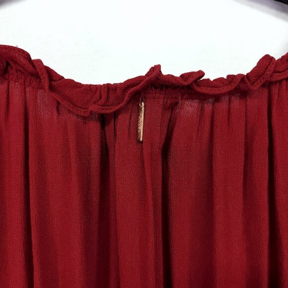 Misa Los Angeles Lorena Mini Dress Medium Tiered Long Sleeve V-Neck Red - Picture 14 of 15